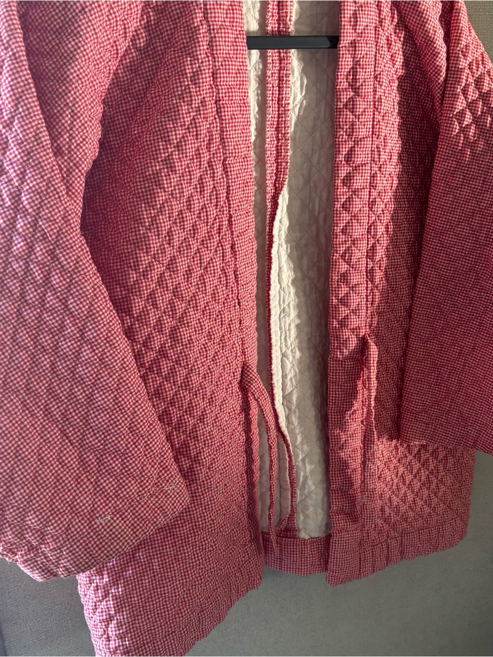 Homemade Quilted Red Check Open Front Jacket - Picture 2 of 10